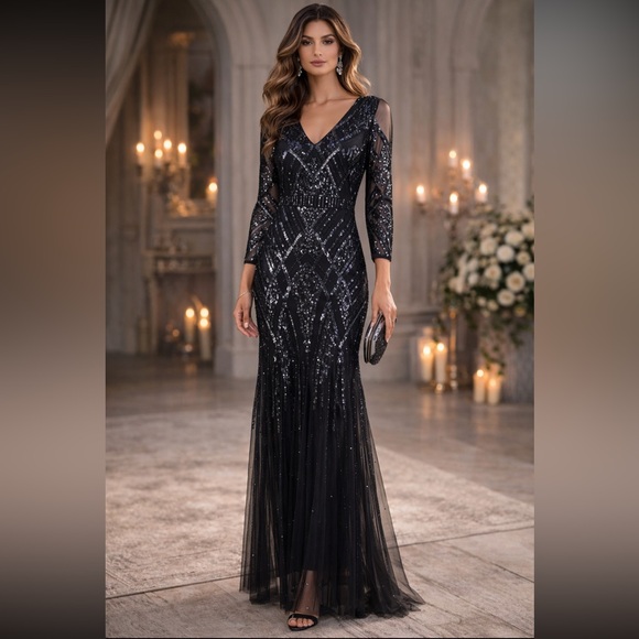 Aidan Mattox Dresses & Skirts - Aidan Mattox3/4 sleeve Bodycon illusion beaded mesh dress